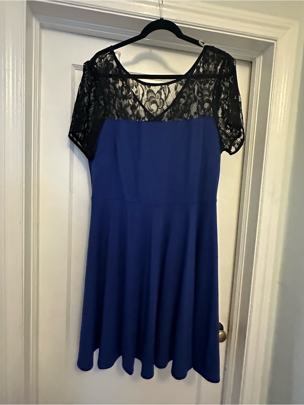 Black Lace & Blue Fit-and-Flare Dress
